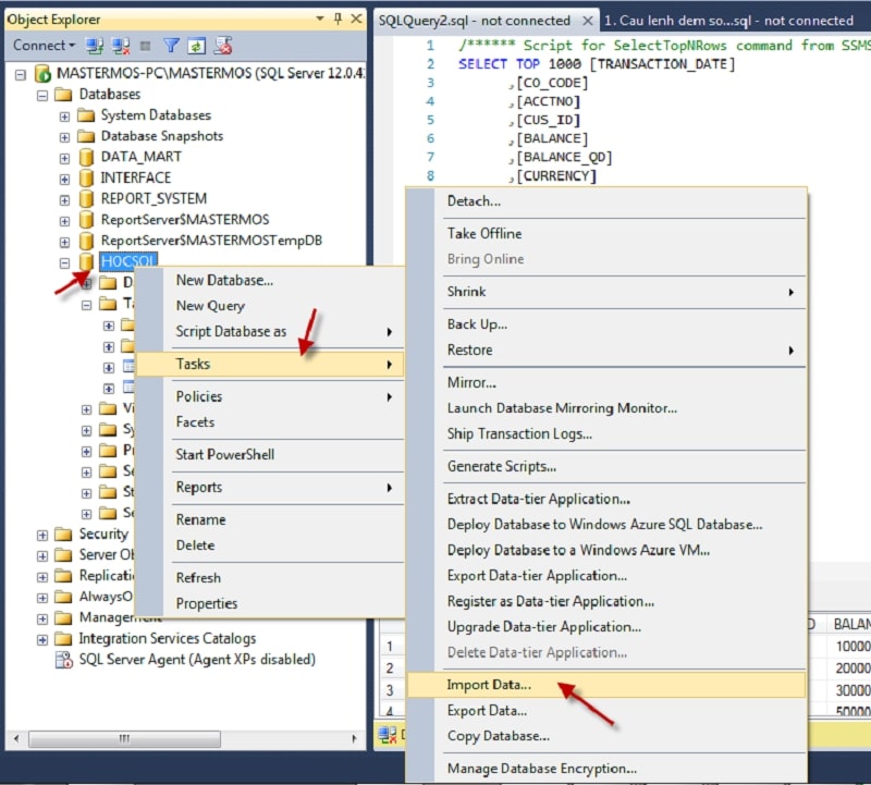 import dữ liệu từ excel vào sql